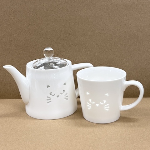 透かし猫ポット・マグカップ 蛍手 磁器 食器 インテリア 紅茶 お茶【TAMAKI】
