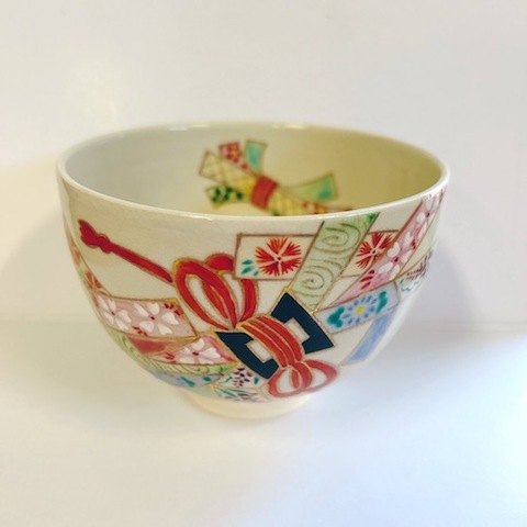 仁清写　抹茶碗「束熨斗（のし）」