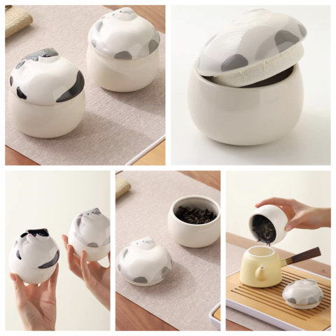 ころんと可愛い猫の万能茶器〜4種類〜【茶筒／密閉容器】