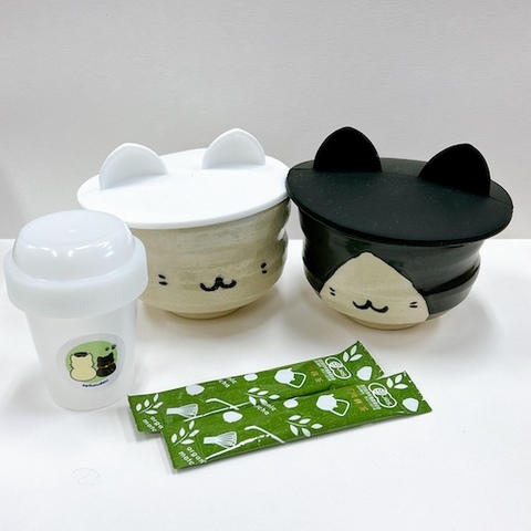 猫顔の抹茶碗＆シリコンカップカバーセット（単品あり）
