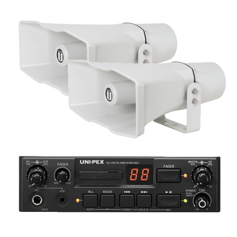 【12V/40W】UNI-PEX　SD再生録音PAアンプ・スピーカーセット 40W-A-12