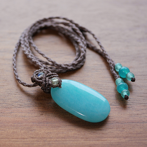 マクラメペンダント☆ペルーアマゾナイト・グリーンガーネット