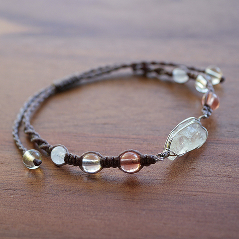 レア☆マクラメブレスレット☆宝石質 シャンパンカラー ペタライト・アンデシン・ダンビュライト