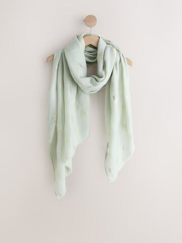 セージグリーン　箔リーフプリント　フォイル柄薄手スカーフ　