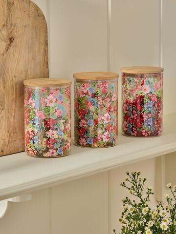 ピンクフローラル　ガラス保存容器 3点セット