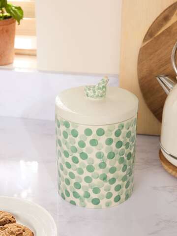 Happy Spring イースターチキン 水玉柄　ビスケットジャー　陶器保存容器　ロンドン直輸入　	