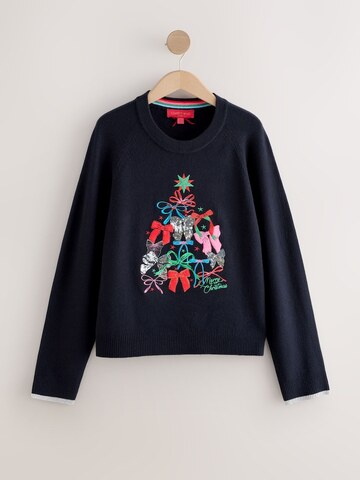 ロンドン直輸入　クリスマスセーター 　ネイビーブルークリスマスツリーリボン