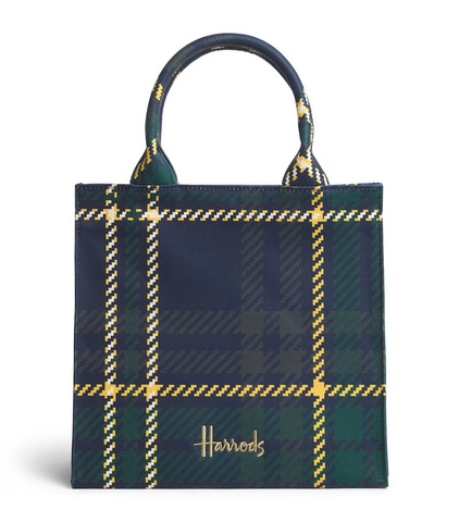 Harrods新作バッグ　タータンチェック柄トートバッグ　ネイビーxグリーン