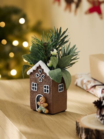 インテリアオブジェ クリスマス お菓子の家 冬の造花ミスルトウアレンジメント