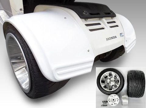 4ｓｔジャイロ用ツートンアルミホイール引っ張りタイヤ＆スペーサー＆オーバーフェンダーセット品番451