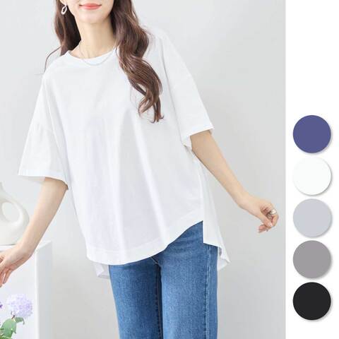 コットンのバックスリット入りゆったりTシャツ