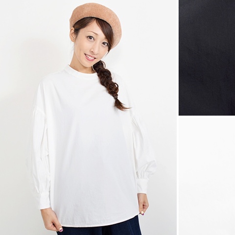 スタンドカラー後ろボタンブラウス