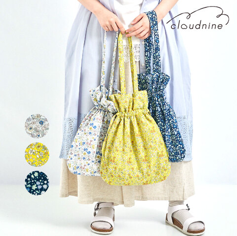 小花柄の中綿入りコットン巾着バッグ