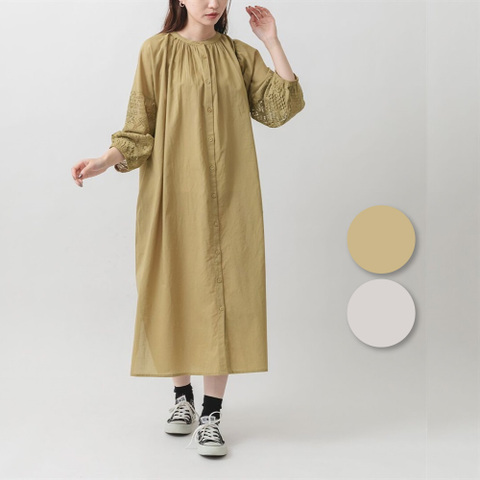 インド綿のレーススリーブワンピース