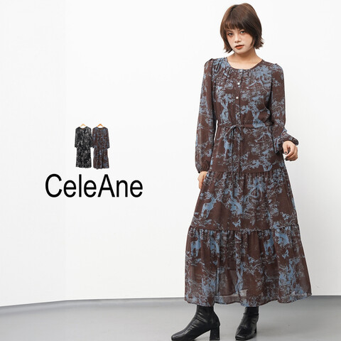 森の動物柄シフォンワンピース