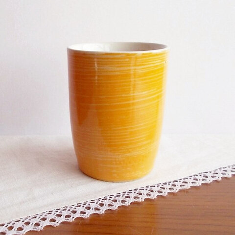 ★昭和30年代★レトロなマロン湯呑み【オレンジ刷毛目柄】