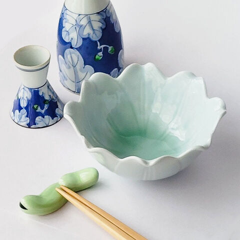 爽やかな青緑色/翡翠色の花形小鉢(低)