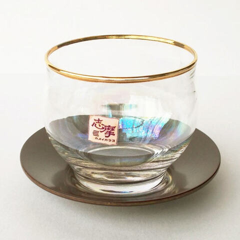 カメイガラス志摩冷茶グラス/キラキラ輝くゴージャスラスターパール彩(茶托付き)