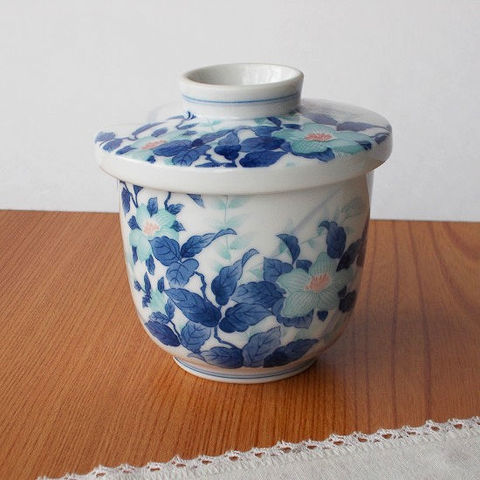 藍水色山茶花有田焼きレトロ茶碗蒸し器