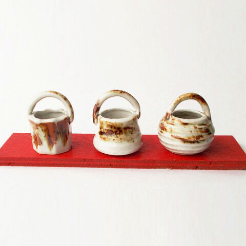 骨董★手付きかご型モチーフの可愛い陶器製楊枝立て★mini花瓶としても♪