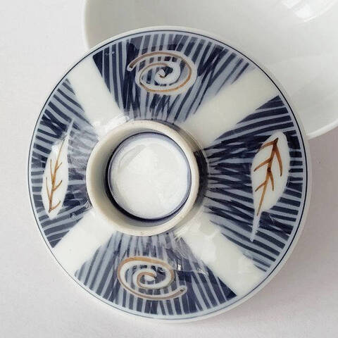 【蓋ファン】美しい元蓋付きお茶碗の蓋のみ/十字十草葉っぱ＆渦巻き柄【蓋だけ】ft-2007
