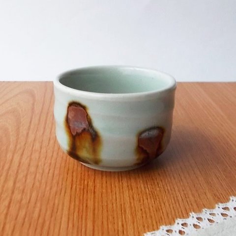 昭和レトロ食器/酒器/青磁釉サビ色垂らしレトロぐい呑み