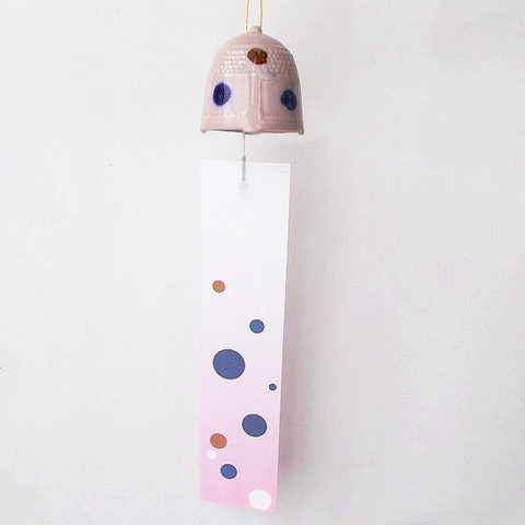 古い時代のアンティークな可愛い陶器の風鈴【釣鐘】ピンク