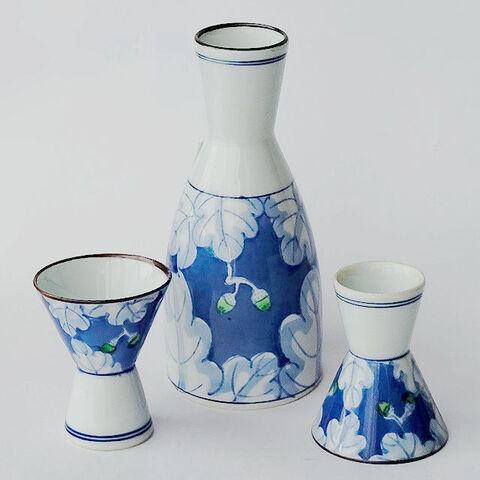 口さびルリ柏の葉と実の徳利1＋高浜盃2のセット