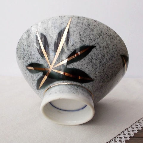 大きなお茶碗♪吹き墨そばかすねずみ金深緑かえで葉っぱ柄お茶碗(大平)