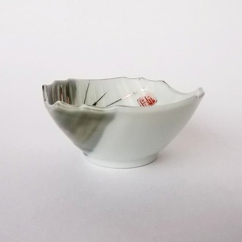 口銀青磁色竹林金笹葉柄のとても爽やかな小鉢/吾山