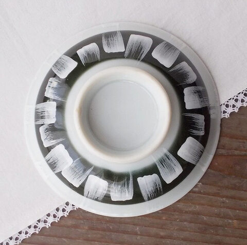 【蓋ファン】蓋付き丼の【蓋だけ】濃い深緑白刷毛目十草柄可愛い