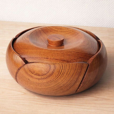 昭和レトロ漆器菓子鉢/花びらみたいに重なるデザインが素敵な木製漆器菓子器/キズ訳有