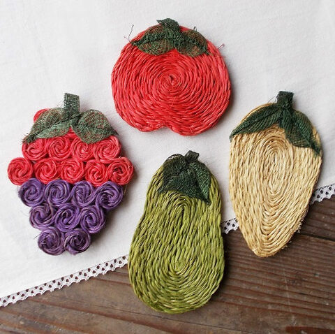 南洋アジアン系?自然素材植物/編み込み手作り/果物型フルーツの形のコースター