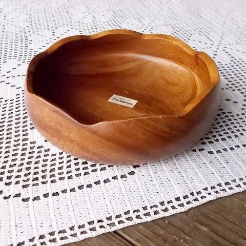 昭和レトロアカシヤ木製の花型深めトレイφ16cm