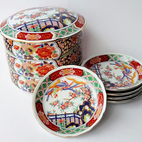 明治時代　里帰り　ヴァンタイン商会　菊花　変形皿　輸出品　A.A. VANTIN 平安文斎 菊膾 菊菱形向付 染付 小川文斎 京焼 - 生活骨董と古布
