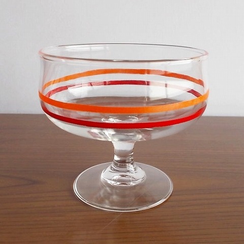 脚付きアイスクリームグラス昭和レトロなボーダー柄【赤】
