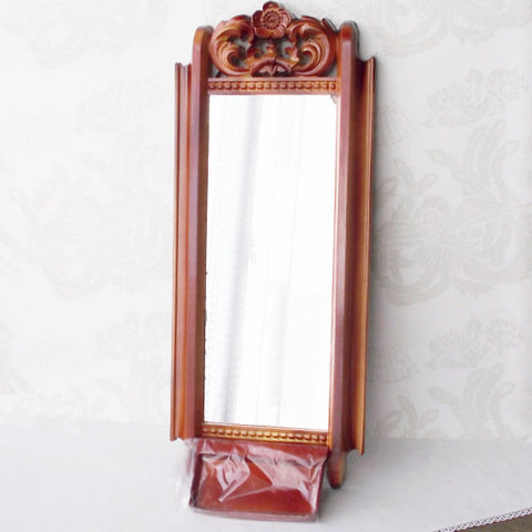 昭和レトロな細長型の壁掛け鏡インテリアミラー/レイクミラー/トレイ付き