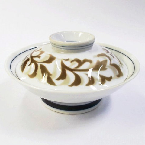 ★昭和30年代★ブラウン唐草アラベスク柄蓋向/蓋付き平碗