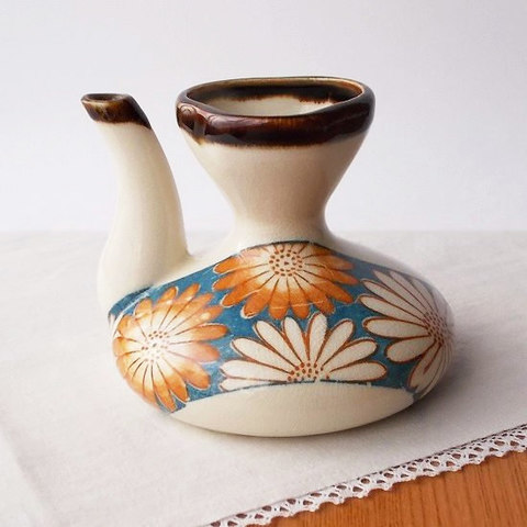 時代物❗昭和戦前頃　古硝子　ガラス絵　 菊花に梅花図　酒徳利一対　酒器 時代物❗昭和戦前頃 古硝子 ガラス絵 菊花に梅花図 酒徳利一対