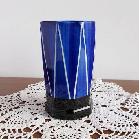 おウチ食堂★昭和レトロ箸立て/切立藍色白線角型腰黒