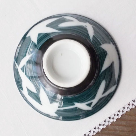 【蓋ファン】蓋付き丼の【蓋だけ】グリーン刷毛柄白抜き笹の葉