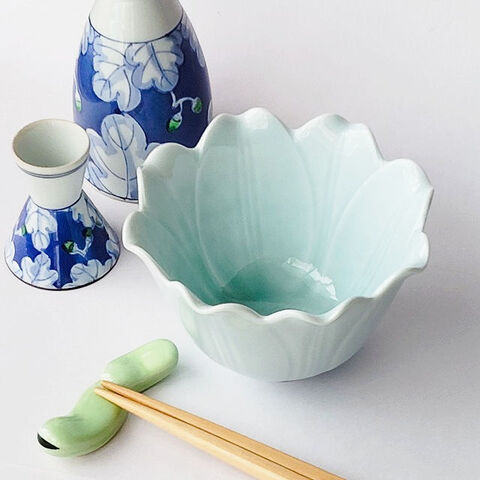 爽やかな青緑色/翡翠色の花形小鉢(深)