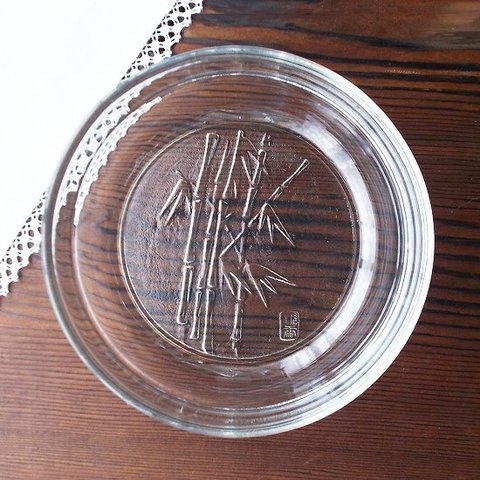 カメイガラス食器/涼しげな竹林図柄のすりガラス皿