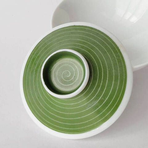 【蓋ファン】美しい元蓋付きお茶碗の蓋のみ/グリーン渦巻き模様【蓋だけ】ft-2016