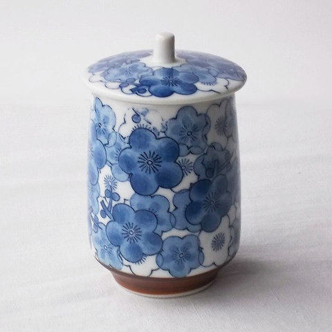 昭和レトロなルリ梅腰さび蓋付き行儀湯呑み1客