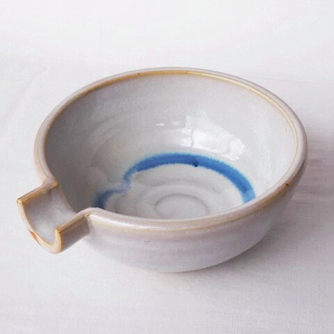 昭和レトロ食器/片口中鉢/白釉ルリ筋