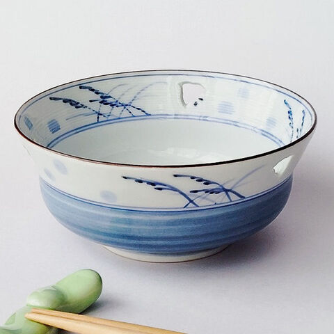 千鳥透かし薄水色刷毛ススキ水玉模様の可愛らしい小鉢