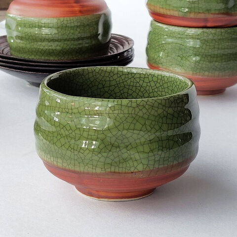 昭和レトロな宇治抹茶色織部貫入丸湯呑み★和のデザートおやつの器に/１客
