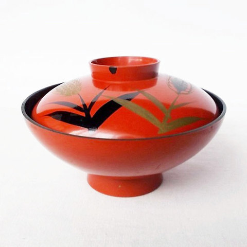 漆器椀 蓋付き 朱塗り 金蒔絵 漆器 吸物椀 金 汁椀 明治 和食器