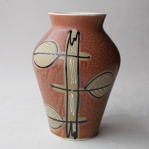 葉っぱ柄レトロデザインの個性的なつぼ型花瓶